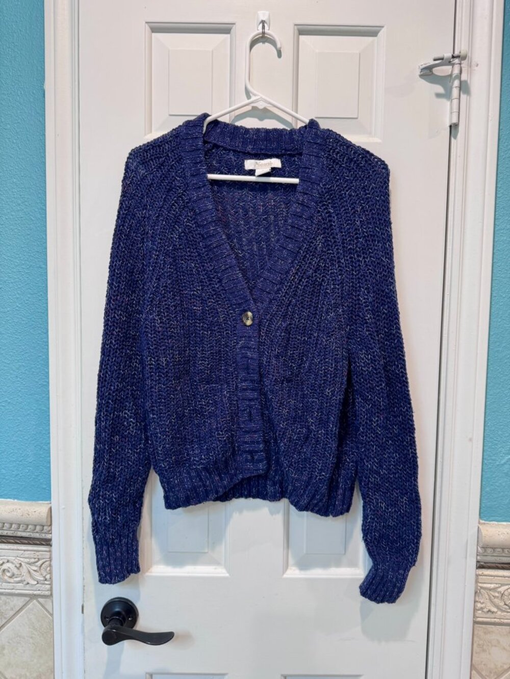Blue Chunky Knit Cardigan Sweater